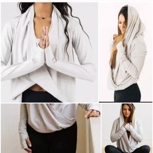 Zyia Active Haze Gray Yoga Shawl Draped Twist Front Pullover Sweatshirt Top M